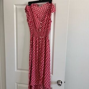 Raspberry Pink Floral Button-Front Maxi Dress